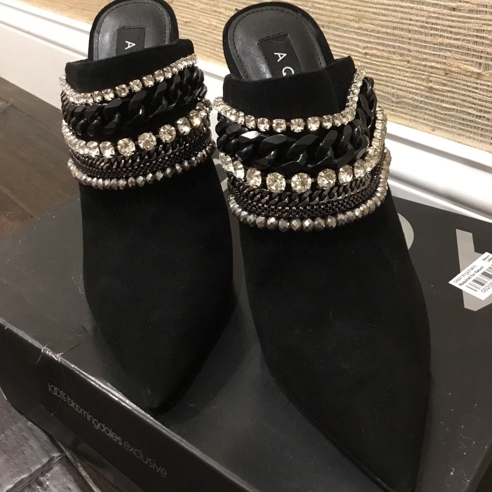 💋Aqua Dare slip on heels with rhinestones